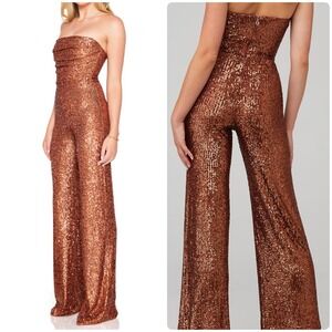 Nookie Sloane Jumpsuit Bronze Sequin Strapless Wide Leg Medium Holiday Party